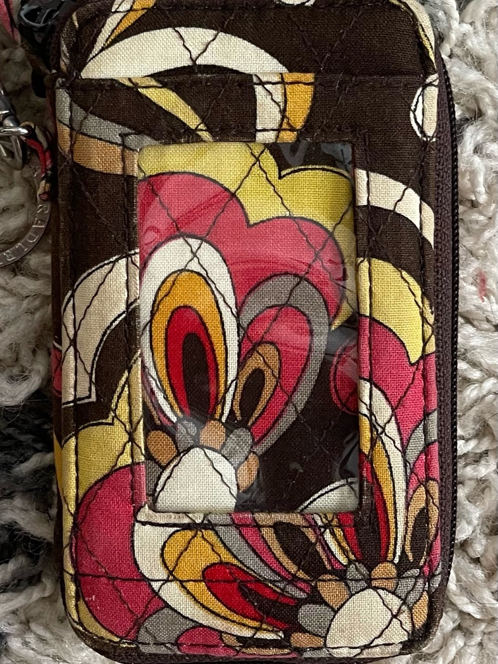 Vera Bradley Retired Puccini Quilted Wristlet in Brown, Pink, Yellow